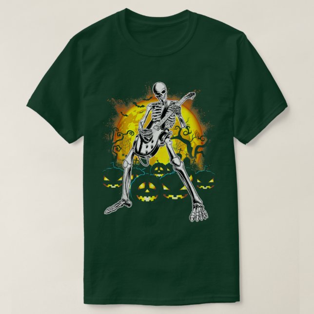 Happy Halloween Funny Skeleton Playing Guitar Pump T Shirt (Design framsida)