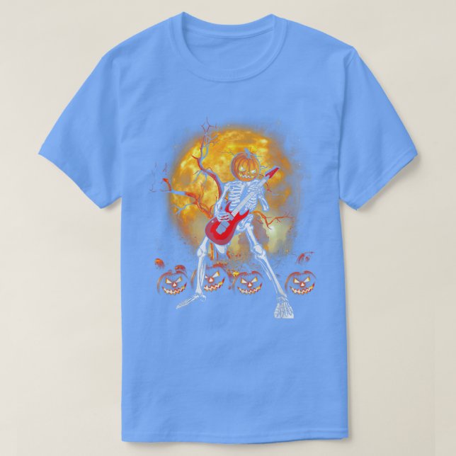 Happy Halloween Funny Skeleton Playing Guitar Pump T Shirt (Design framsida)