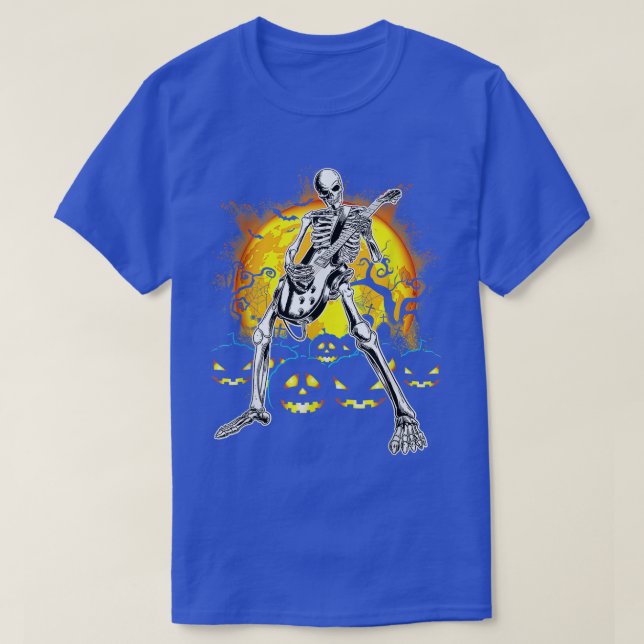 Happy halloween Funny Skeleton spelar Guitar-pumpe T Shirt (Design framsida)