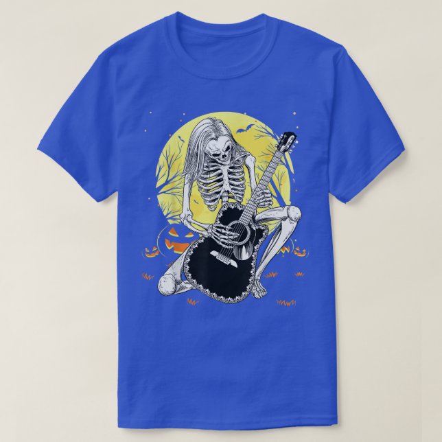 Happy halloween Funny Skeleton spelar Guitar-pumpe T Shirt (Design framsida)