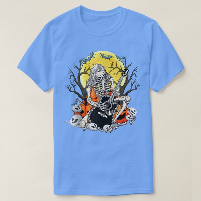 Happy halloween Funny Skeleton spelar Guitar-pumpe T Shirt (Design framsida)