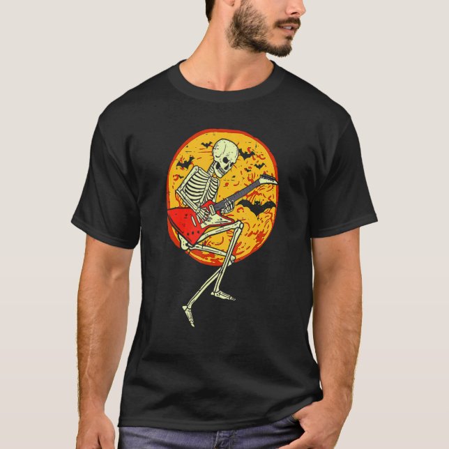 Happy halloween Funny Skeleton spelar Guitar-pumpe T Shirt (Framsida)