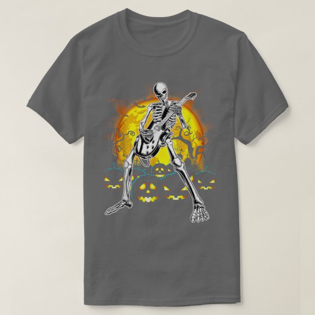 Happy halloween Funny Skeleton spelar Guitar-pumpe T Shirt (Design framsida)