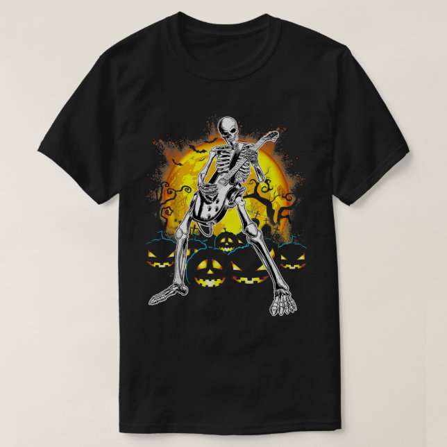 Happy halloween Funny Skeleton spelar Guitar-pumpe T Shirt (Design framsida)