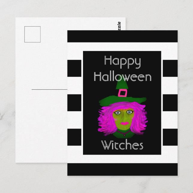 Happy halloween Funny Wicked Witch Quote Vykort (Fram/baksida)