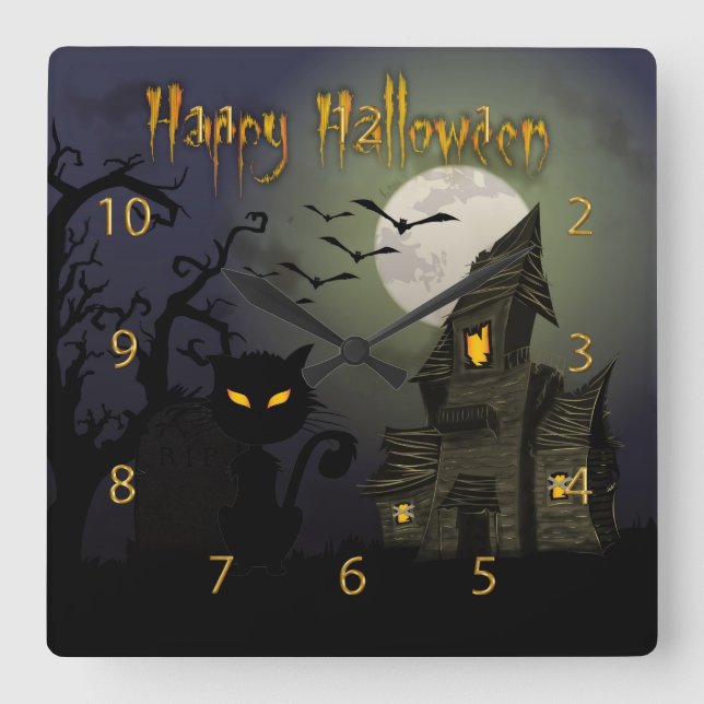 Happy halloween fyrkantig klocka (Framsida)