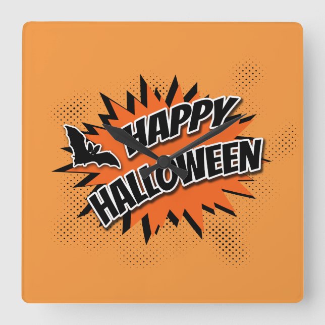 Happy halloween fyrkantig klocka (Framsida)