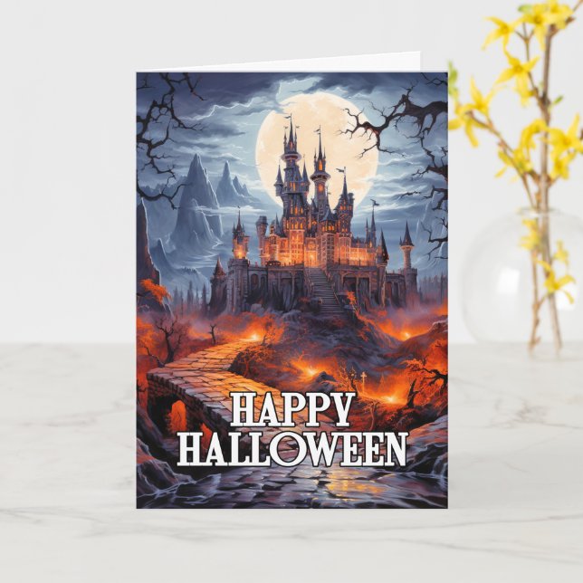 Happy halloween | Gammal kantad mansion Kort (Gul blomma)