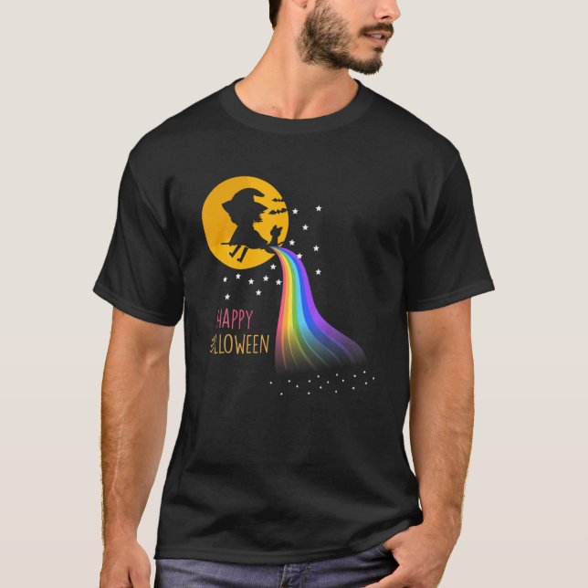 Happy halloween Gay pride Witch - Rainbow Flagga L T Shirt (Framsida)