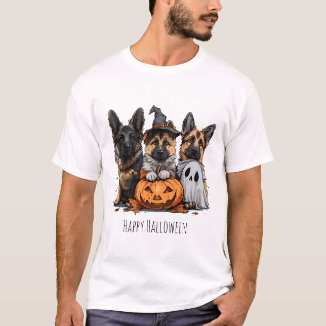 Happy halloween German Shepherd Hundar T Shirt (Framsida)