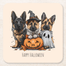 Happy halloween German Shepherd Hundar Underlägg Papper Kvadrat