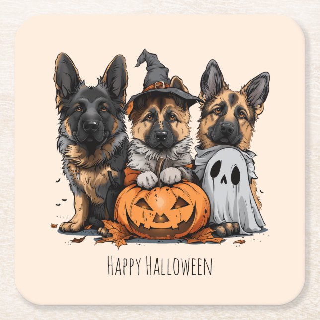 Happy halloween German Shepherd Hundar Underlägg Papper Kvadrat (Framsidan)
