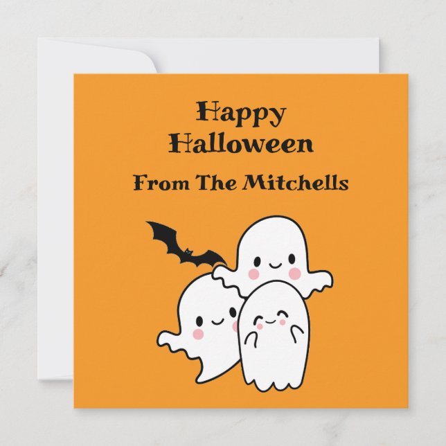 Happy Halloween Ghost Bat Orange Modern Simple Kort (Framsida)