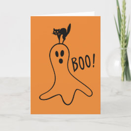 Happy halloween Ghost Black Cat Cute Orange Kort