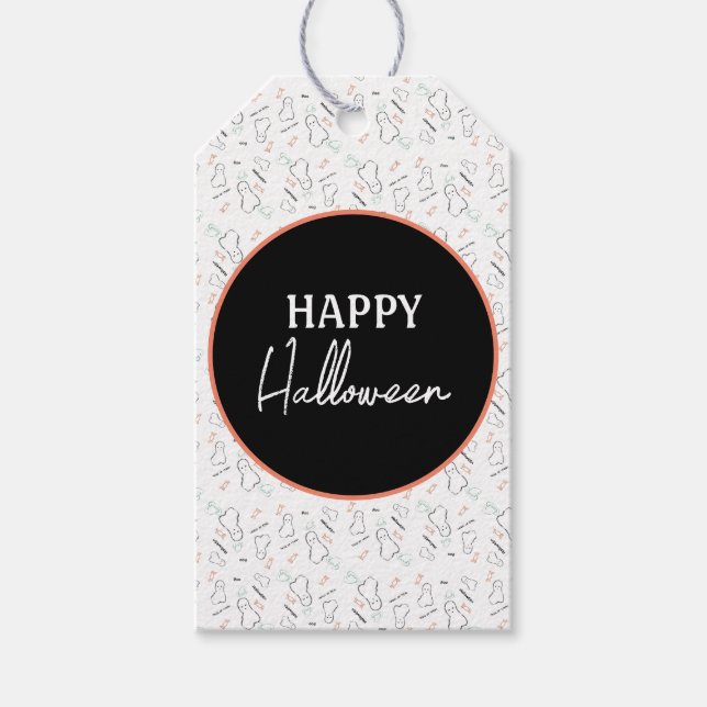 Happy halloween Ghost Candy Hand Lettering Doodle Presentetikett (Framsidan)