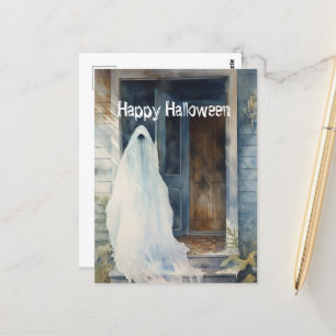 Happy halloween Ghost Entering House Vykort