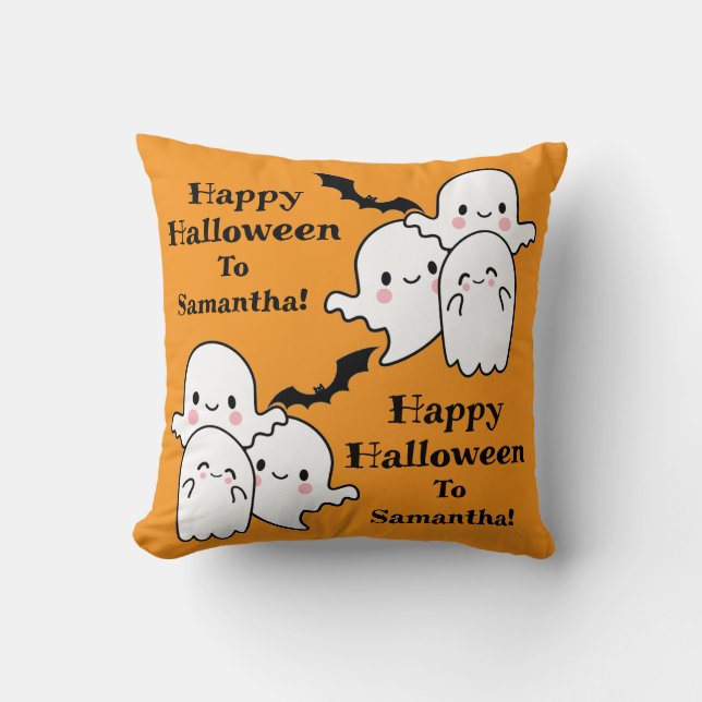 Happy halloween Ghost Fladdermus Orange Kudde (Framsida)