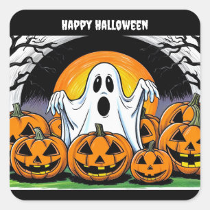 Happy halloween Ghost Fyrkantigt Klistermärke