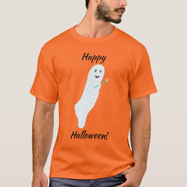 Happy halloween Ghost holding Orange Ro Tshirts (Framsida)