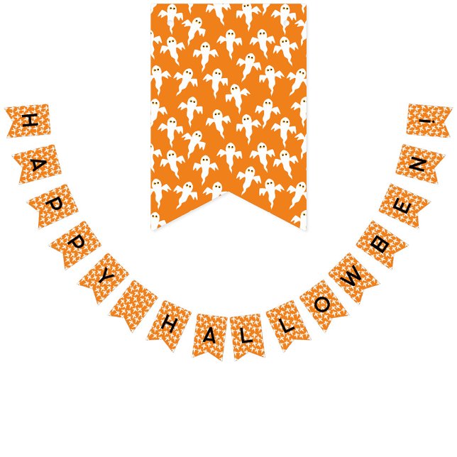 Happy halloween Ghost Mönster Vimplar (Fun ghost pattern orange bunting flag garland with Happy Halloween! text)