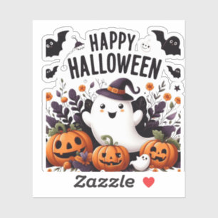 Happy halloween Ghost och Pumpkins Roligt Art Tee Klistermärken