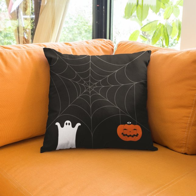Happy halloween | Ghost & Pumpkin-Spindelnät Kudde (Skapare uppladdad)