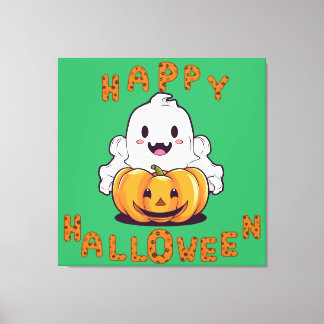 Happy halloween Ghost sitta på en pumpa Canvastryck