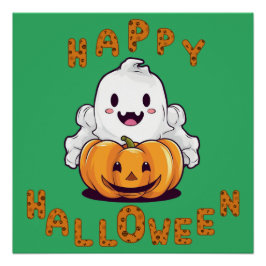 Happy halloween Ghost sitta på en pumpa Perfect Poster