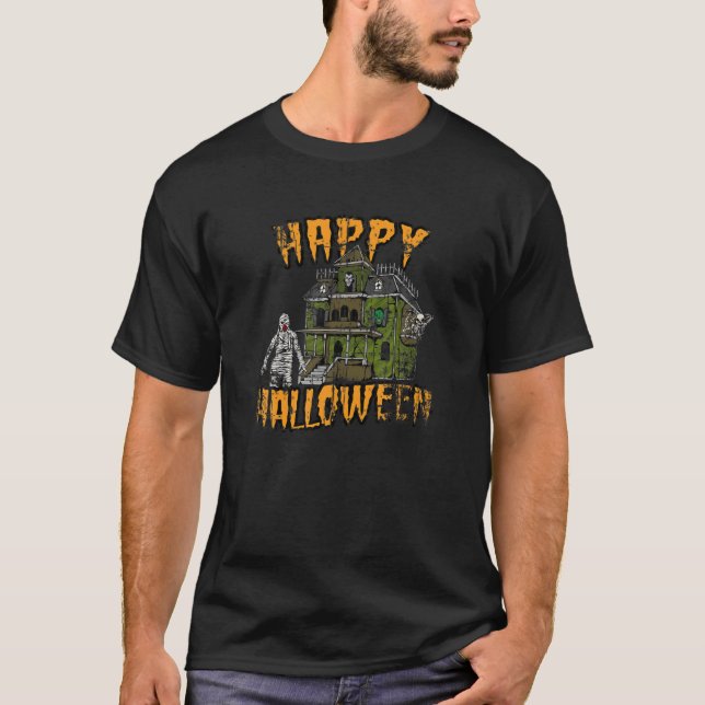 happy halloween Ghost Zombie Vampire Skeleton Haun T Shirt (Framsida)