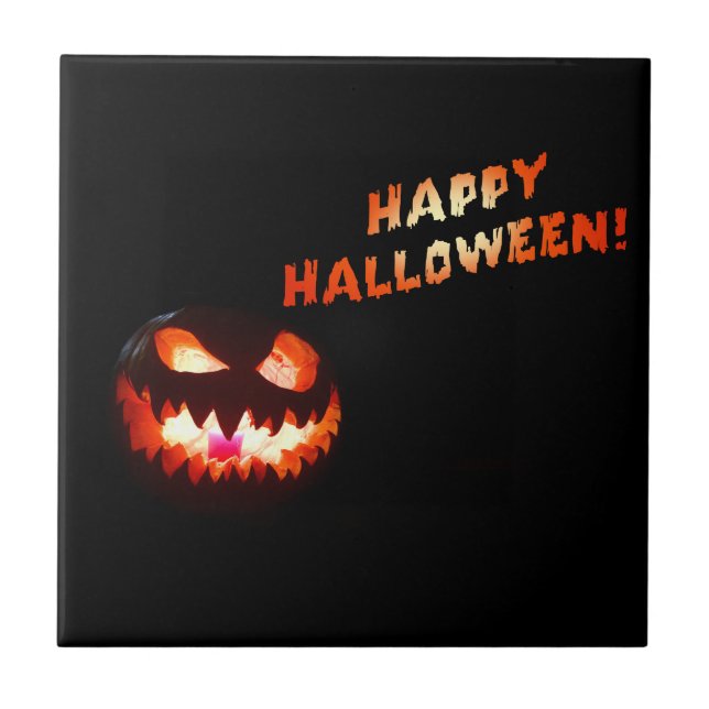 HAPPY HALLOWEEN - Glowing Jack-O-Lantern Kakelplatta (Framsidan)