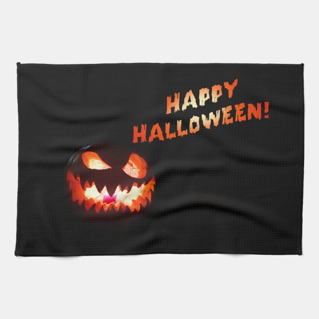 HAPPY HALLOWEEN - Glowing Jack-O-Lantern Kökshandduk (Horisontell)