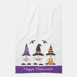 Happy halloween Gnomes Lila Orange Kökshandduk
