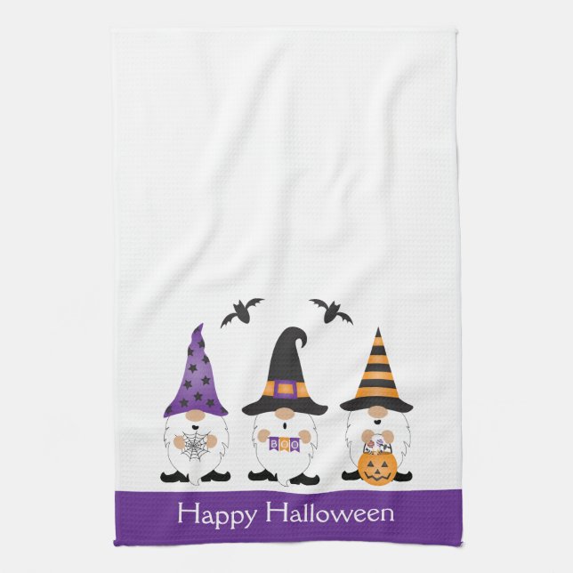 Happy halloween Gnomes Lila Orange Kökshandduk (Vertikal)