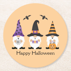 happy halloween Gnomes Lila Orange Underlägg Papper Rund