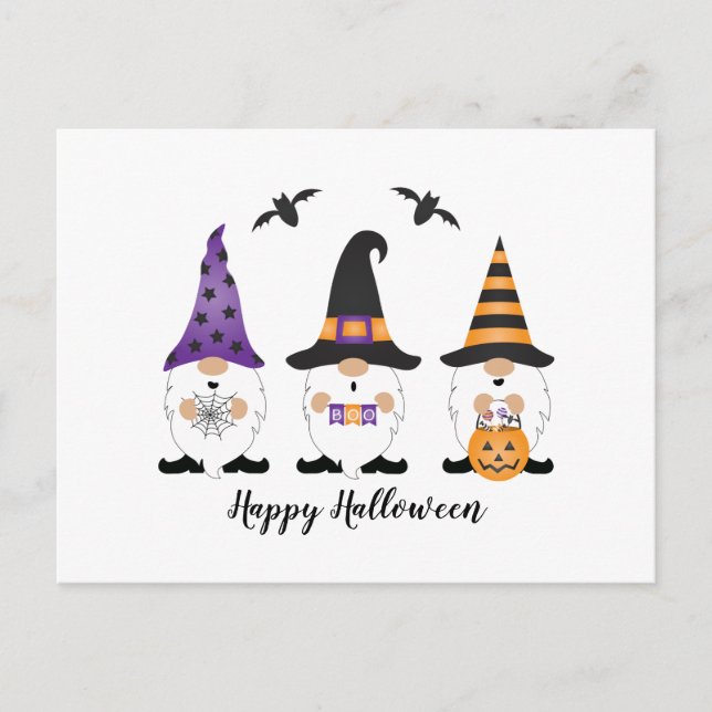 Happy halloween Gnomes Lila Orange Vykort (Framsida)