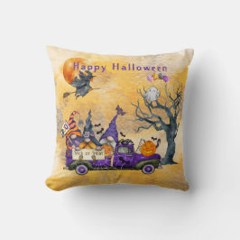 Happy halloween Gnomes Witch Cat Hund & Ghost Kudde