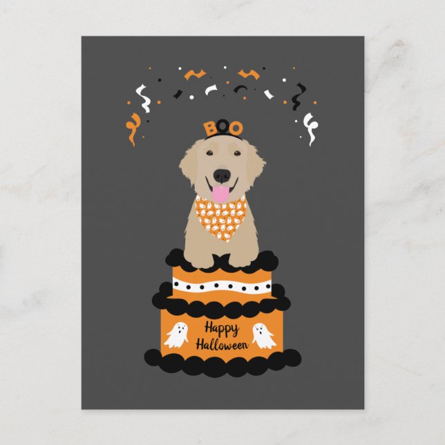 Happy halloween Golden Retriever Taloky Ghost Boo Vykort (Framsida)