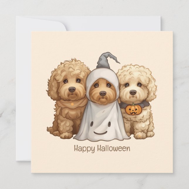 Happy halloween Goldendoodle Hundar Inbjudningar (Framsida)