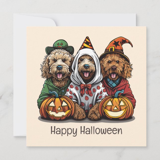 Happy halloween Goldendoodle Hundar Inbjudningar (Framsida)