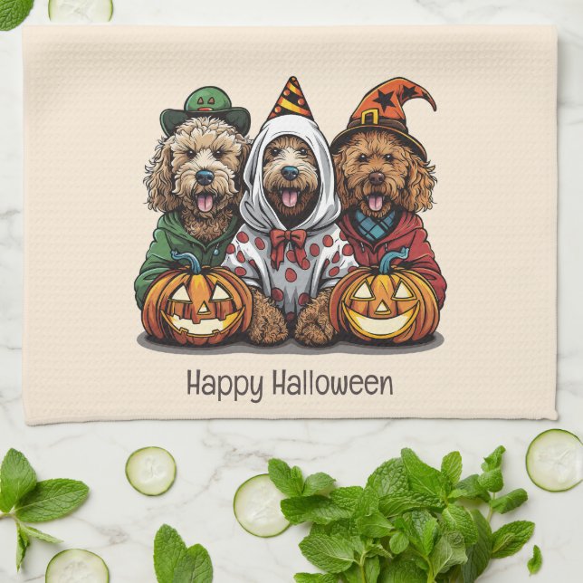 Happy halloween Goldendoodle Hundar Kökshandduk (Vikta)