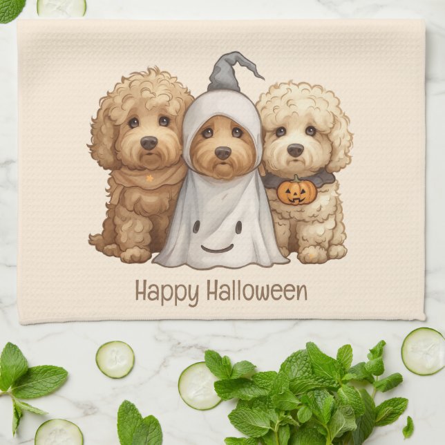 Happy halloween Goldendoodle Hundar Kökshandduk (Vikta)