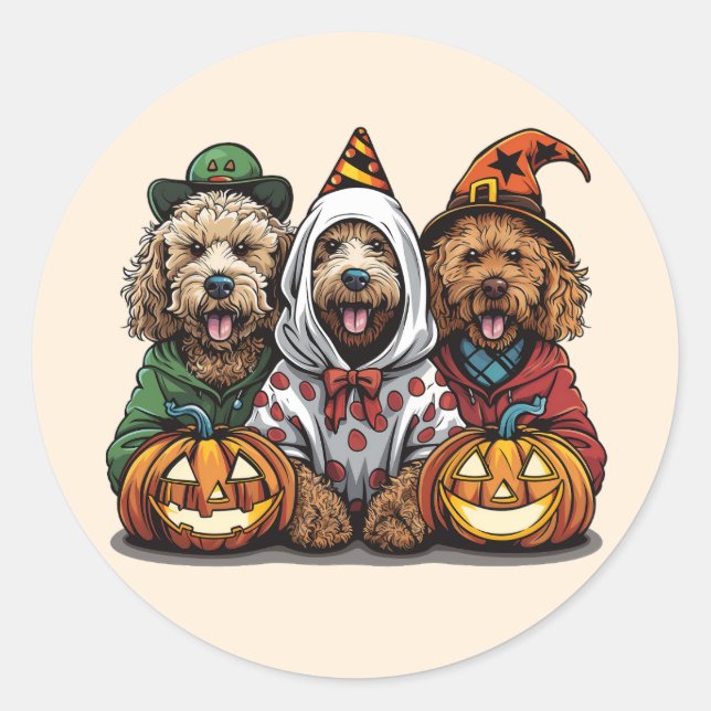 Happy halloween Goldendoodle Hundar Runt Klistermärke (Framsida)