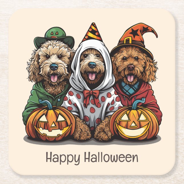 Happy halloween Goldendoodle Hundar Underlägg Papper Kvadrat (Framsidan)