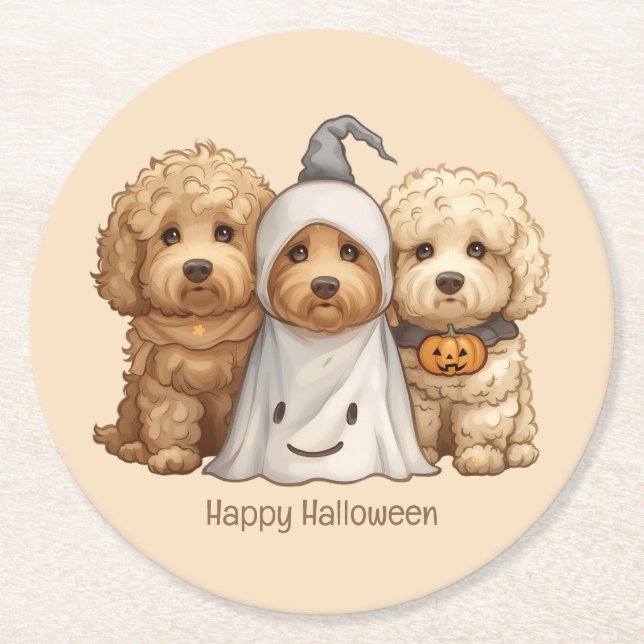 Happy halloween Goldendoodle Hundar Underlägg Papper Rund (Framsidan)