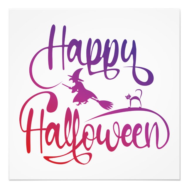 Happy halloween, gradient, häxkatt fototryck (Framsidan)
