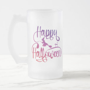 Happy halloween, gradient, häxkatt frostat ölglas