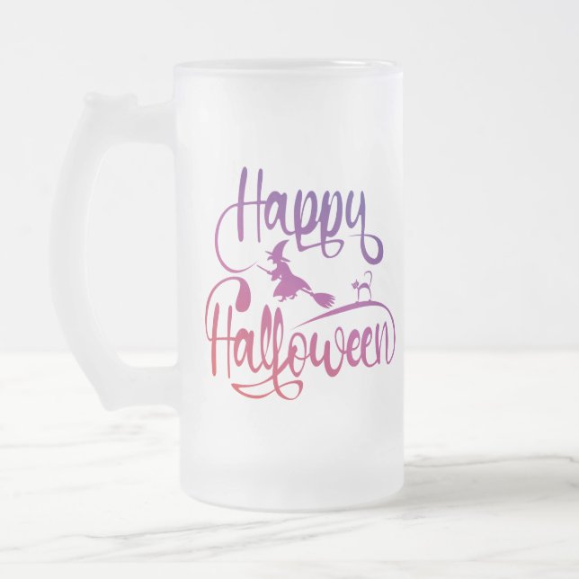 Happy halloween, gradient, häxkatt frostat ölglas (Vänster)