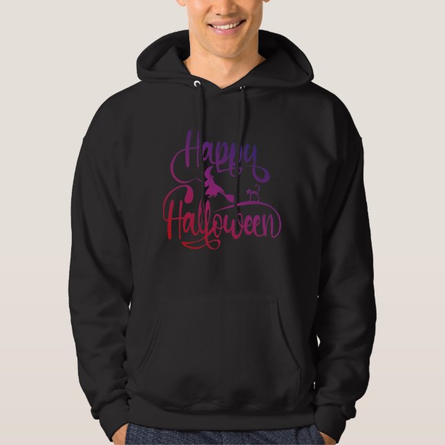 Happy halloween, gradient, häxkatt hoodie (Framsida)