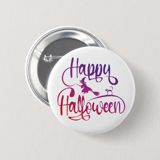 Happy halloween, gradient, häxkatt knapp (Framsida & baksida)