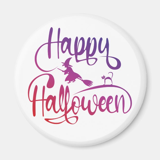 Happy halloween, gradient, häxkatt magnet (Framsidan)